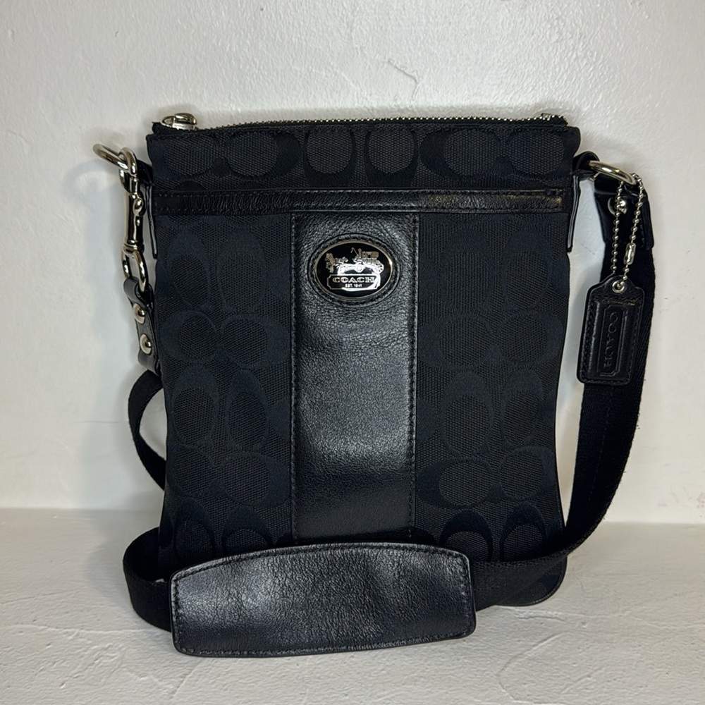 Coach Sutton signature black canvas & leather crossbody